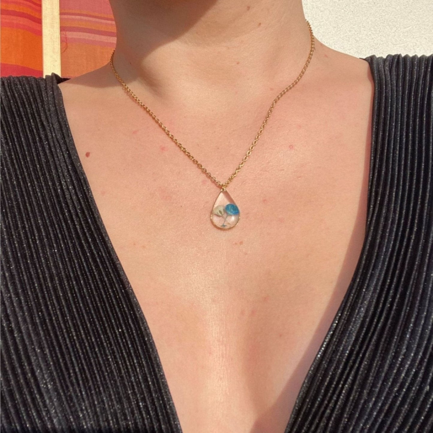 Collier goutte ALEGRO bleu et blanc orColliersLorred