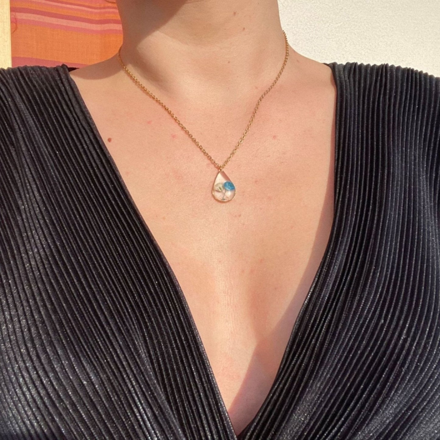 Collier goutte ALEGRO bleu et blanc orColliersLorred