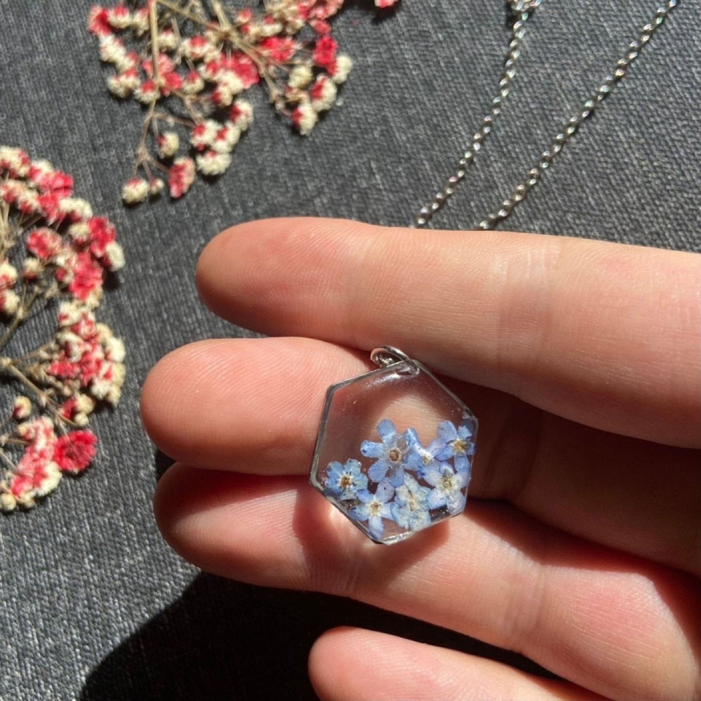 Collier HEXA au fleurs de myosotisColliersLorred