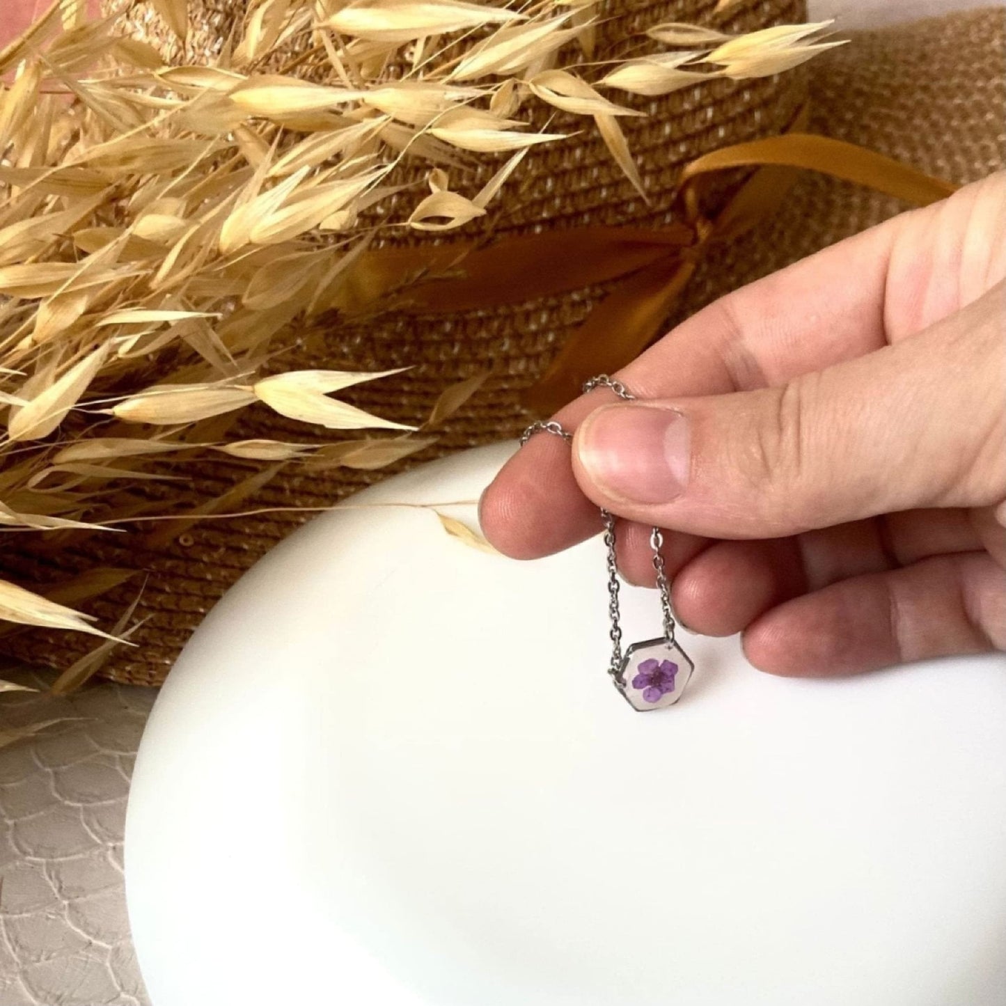 Collier LÉA inclusion fleur de spirée violetteColliersLorred
