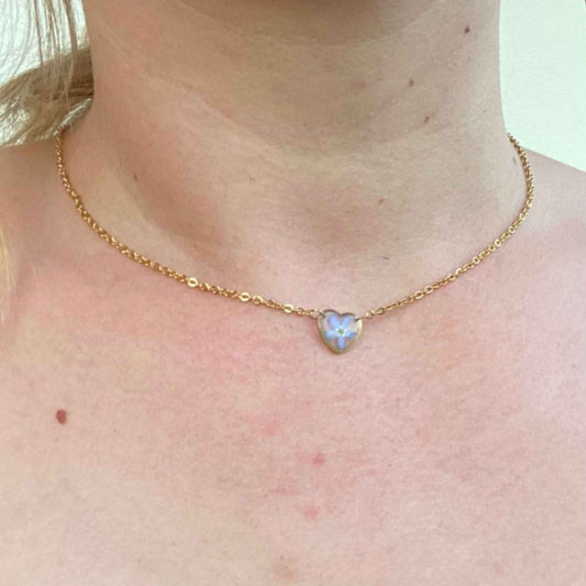Collier LOVELY cœur inclusion de myosotis