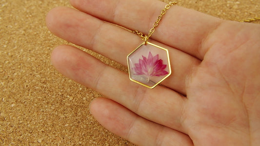 Collier Fleur d'Or - Bleuet Rose