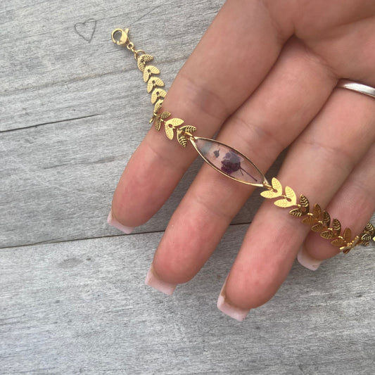 Cadeau de maman de plante de bracelet de gypsophilie violet en acier inoxydable de couleur or pour cadeau de fête des mères pour elle - Lorred