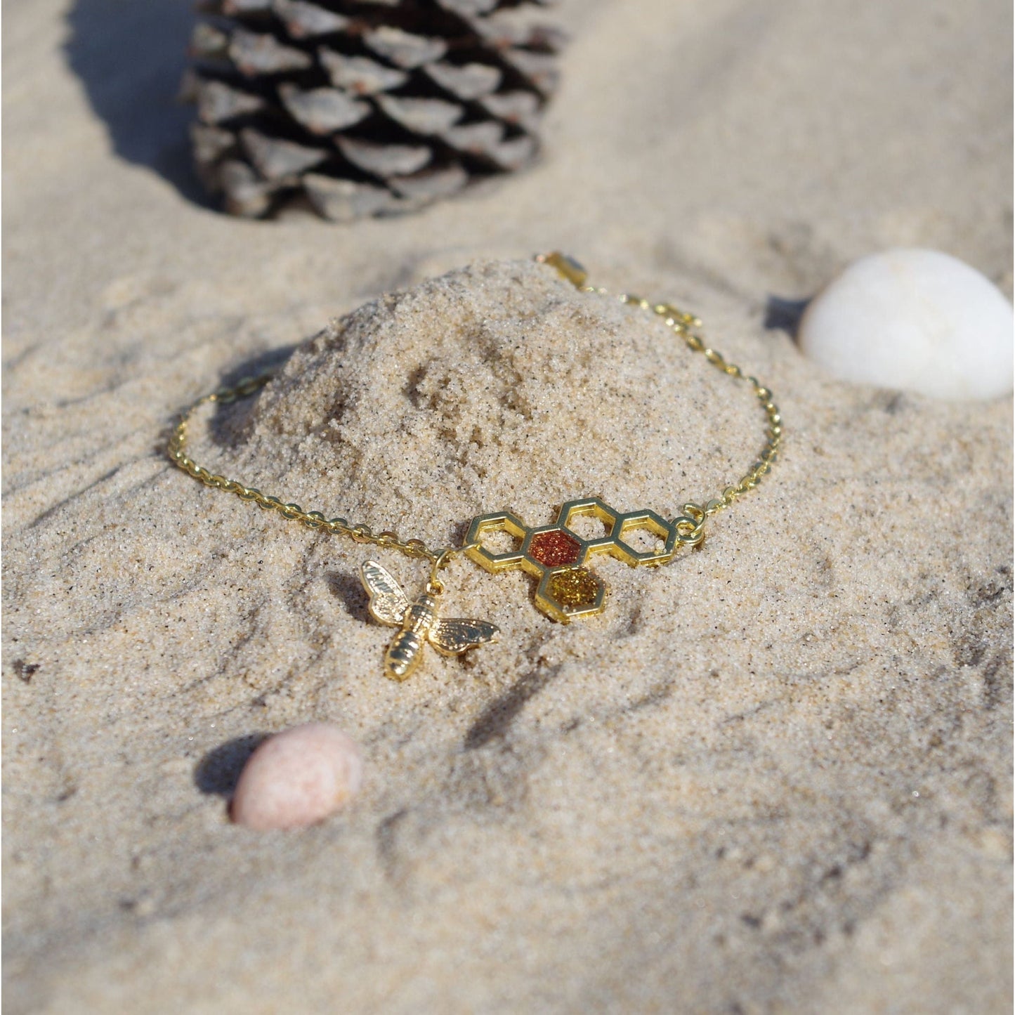 Bracelet de cheville abeille bracelet de pieds ruche bracelet de plage cadeau pour elle anniversaire cadeau de noël - Lorred