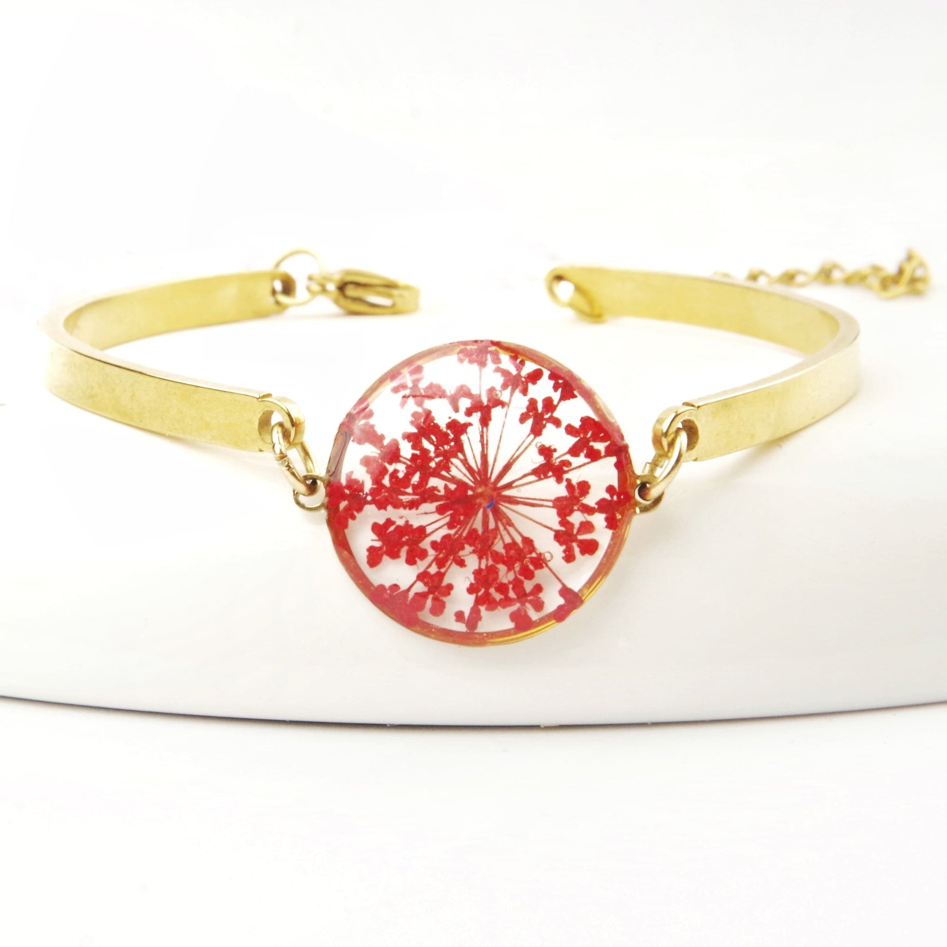 Bracelet or inclusion fleur de DRA rouge - Bracelets