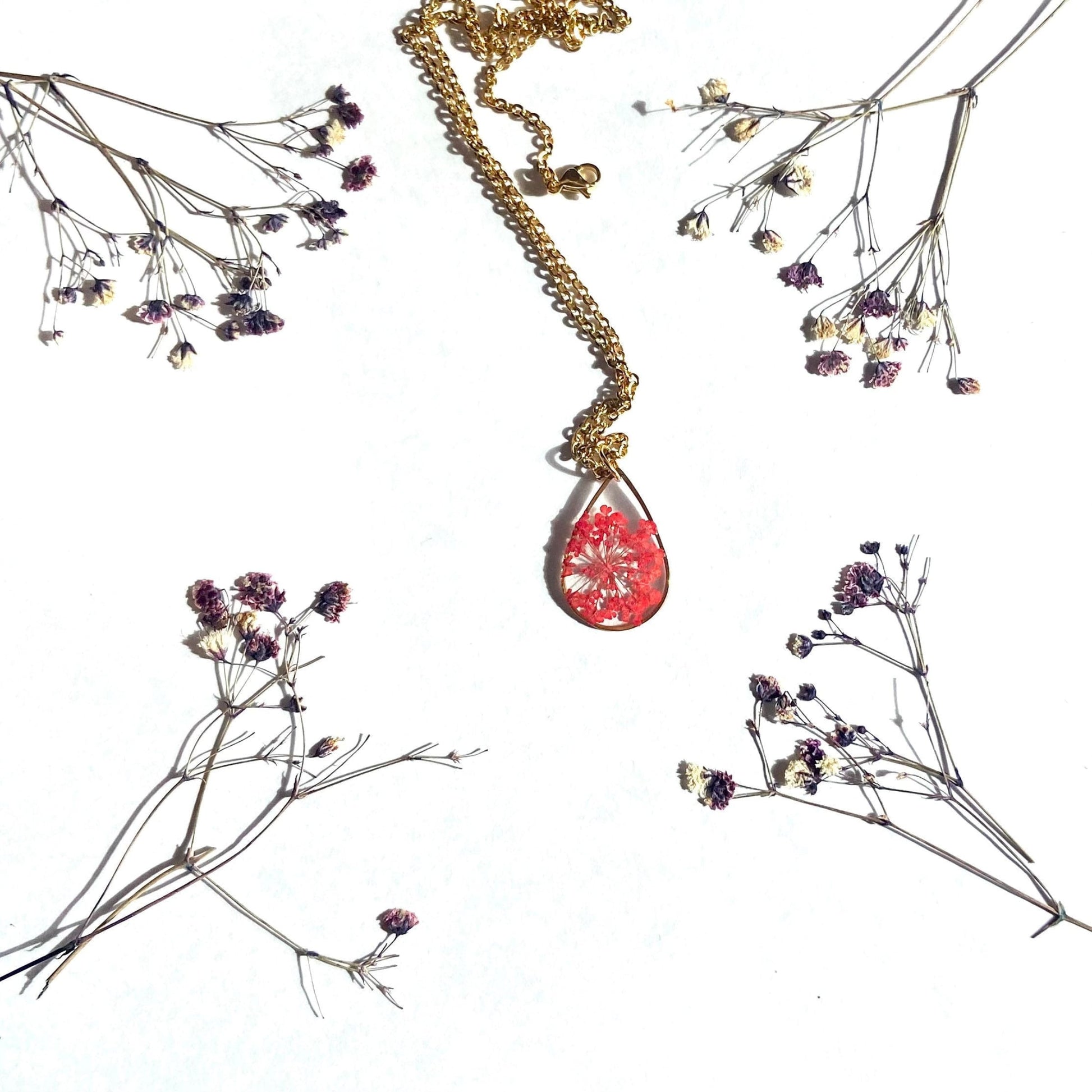 Collier goutte de bruyère collier en vraie fleur séchées en cadeau pour la Fête des mères - Lorred
