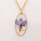 Collier oval doré inclusion de la fleur de Lobélia bleu cadeau pour elle - Lorred