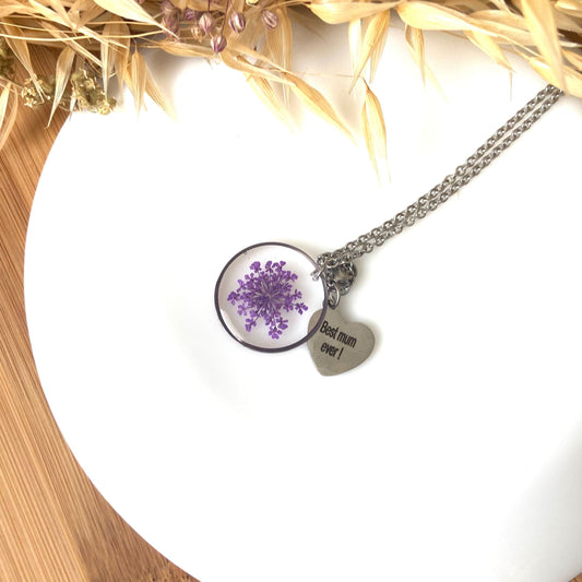 Gravure personnalisée sur collier dentelle de la reine Anne violette - Lorred
