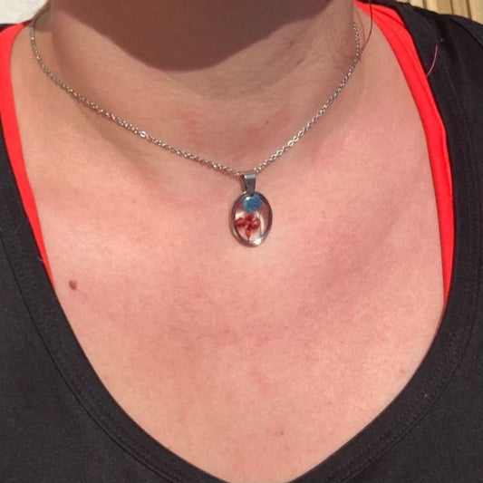 Ozothamnus rouge et bleu bébé souffle fleur collier cadeau de fête des mères pour elleColliersLorred