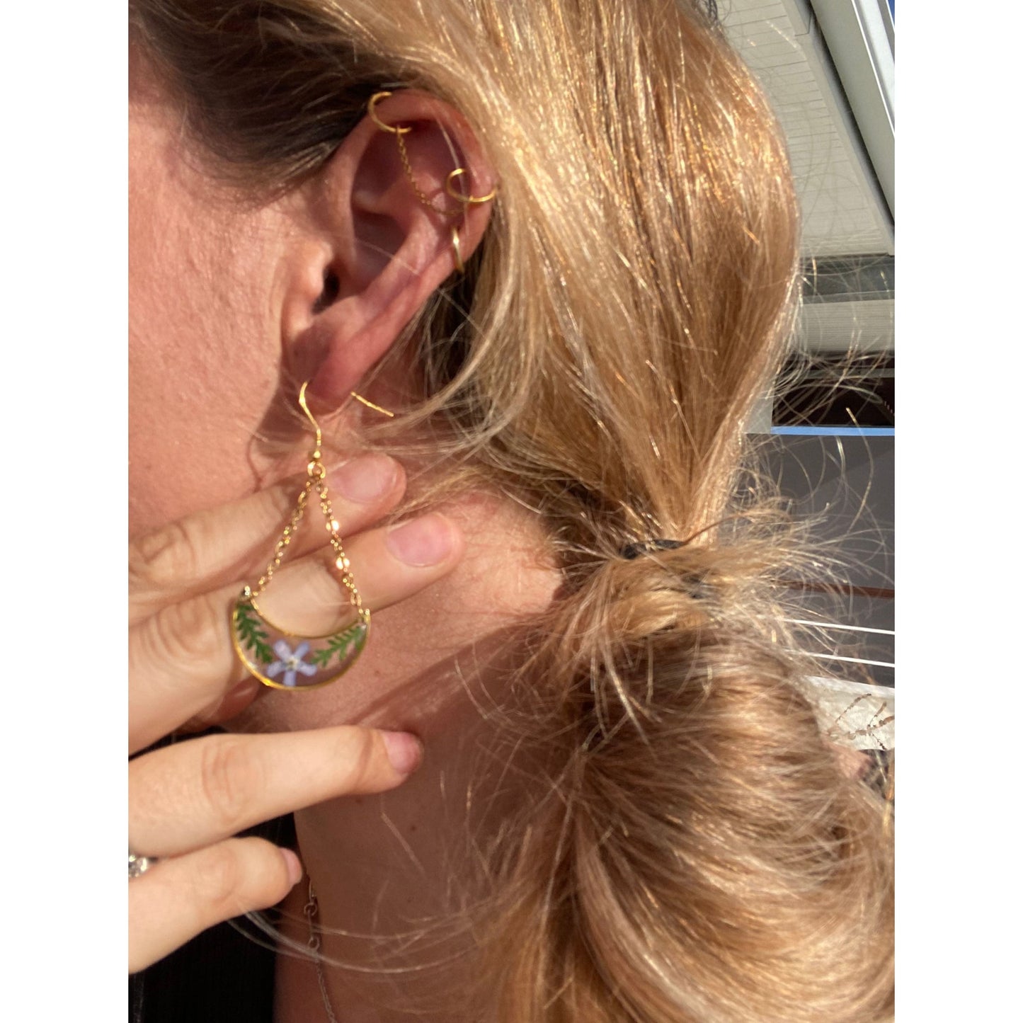 Boucles d'oreilles pendantes inclusion de myosotis séchés cadeau Fête des Mères pour elle - Lorred