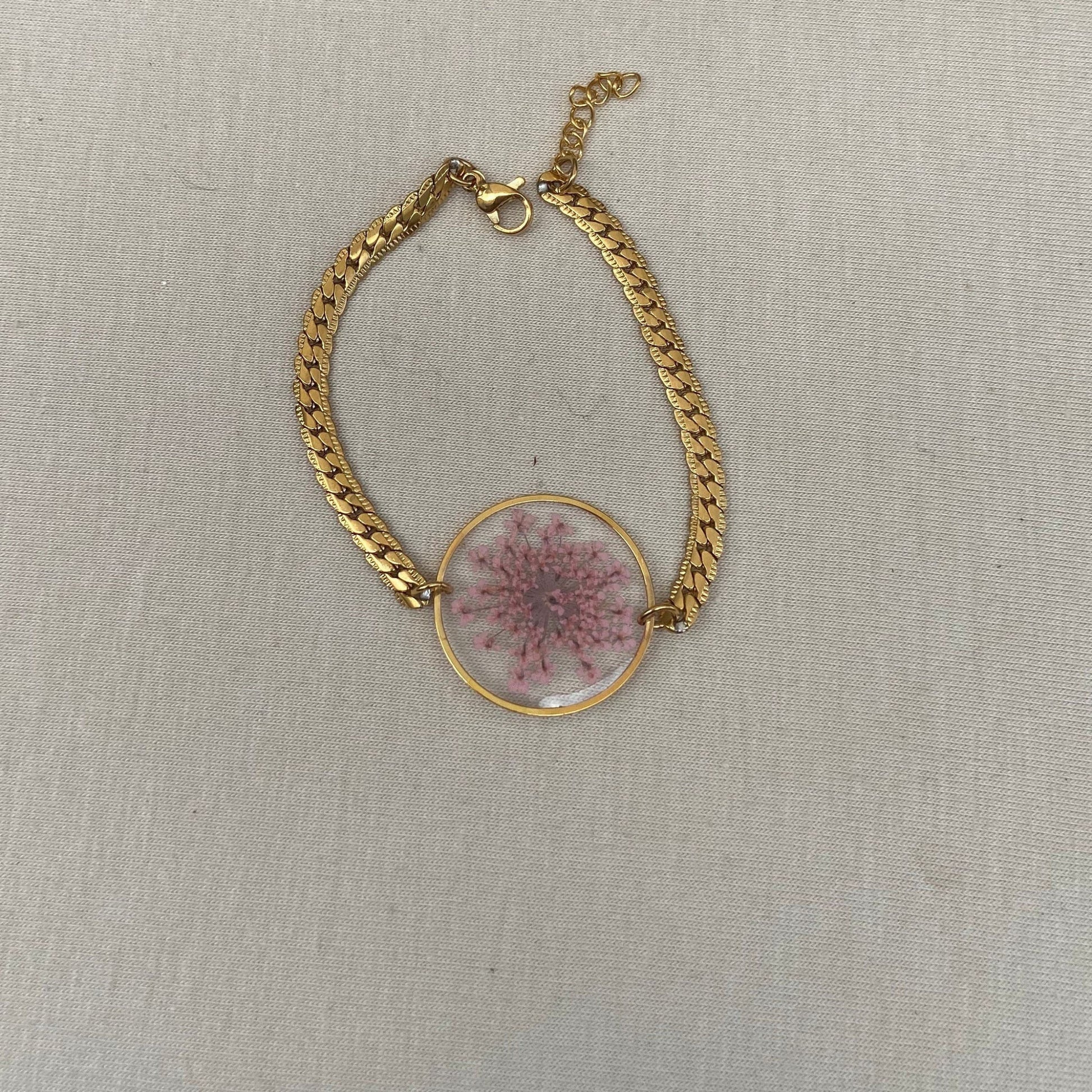 Bracelet argent inclusion de la fleur dentelle de la Reine Anne séchée rouge cadeau de Fête des Mères pour elle - Lorred