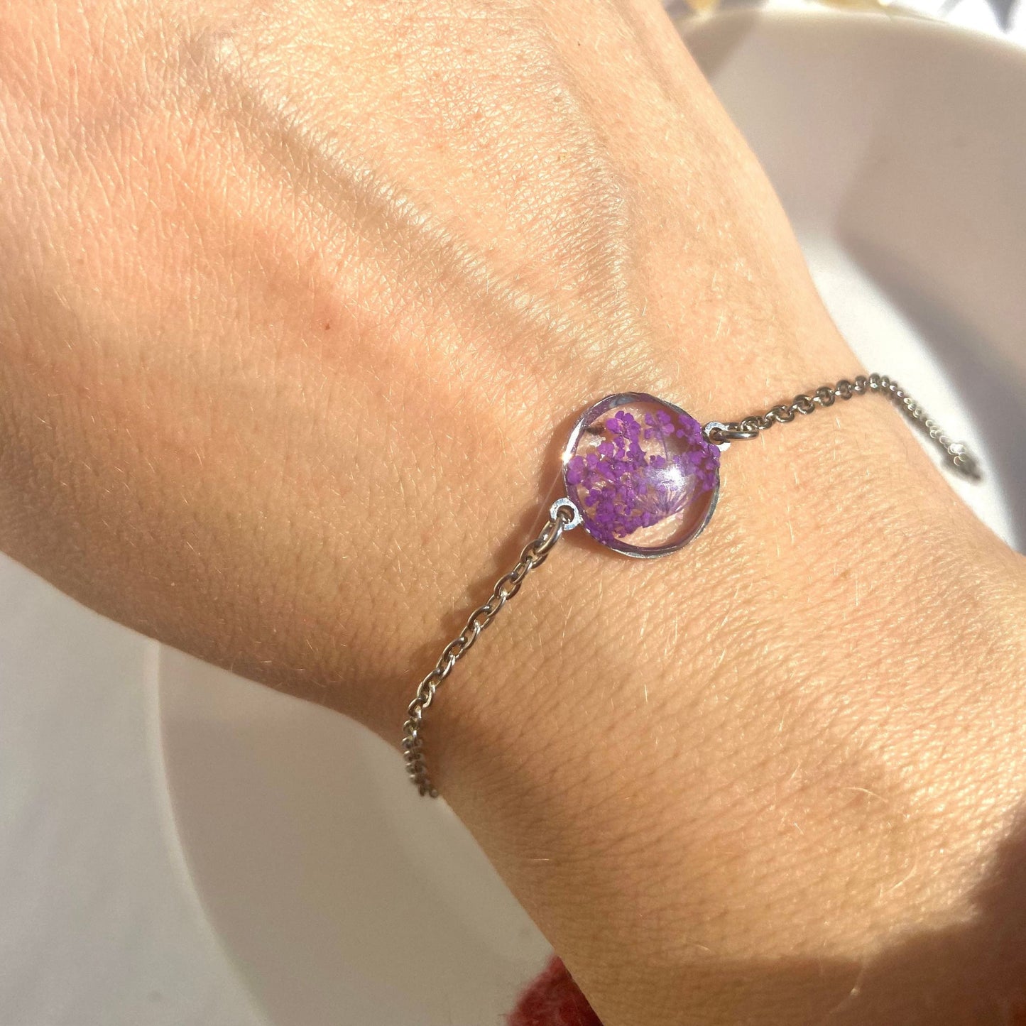 Bracelet de couleur argent avec cadeau de fleur de dentelle de la reine Anne violette pour elle - Lorred