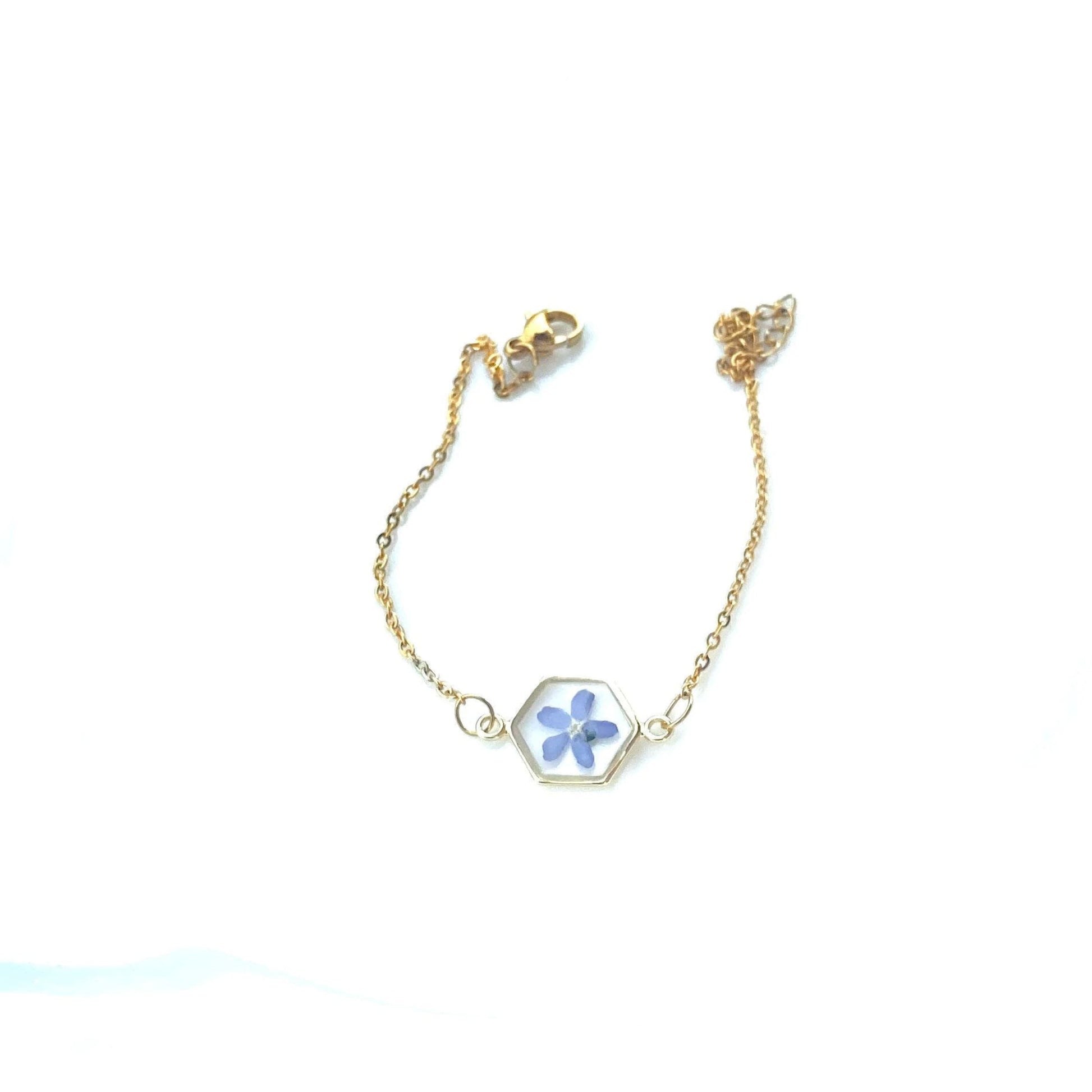 Bracelet hexagonal Forget-me-not avec fleur pressée Cadeau d’enterrement de vie de jeune fille pour elle - Lorred